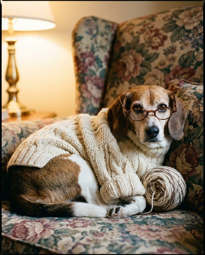 Beagle portrait in the Cozy Grandma style