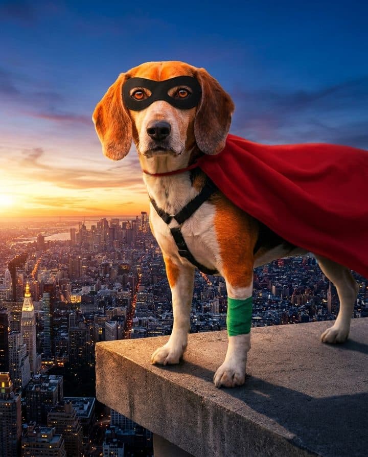 Beagle portrait in the Caped Hero style