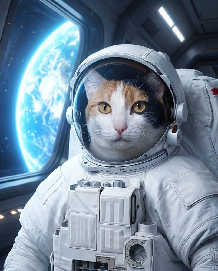 Calico Cat portrait in the Space Cadet style