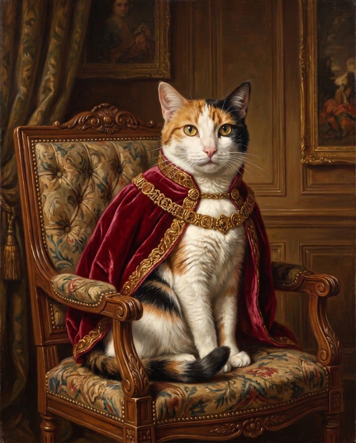 Calico Cat portrait in the Old Money style