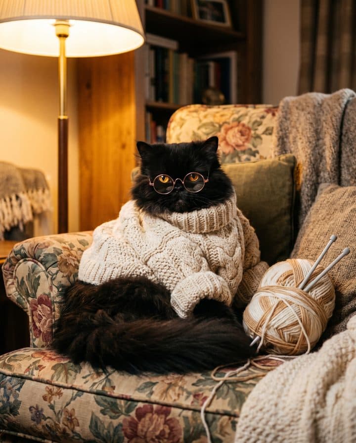 Persian Cat portrait in the Cozy Grandma style