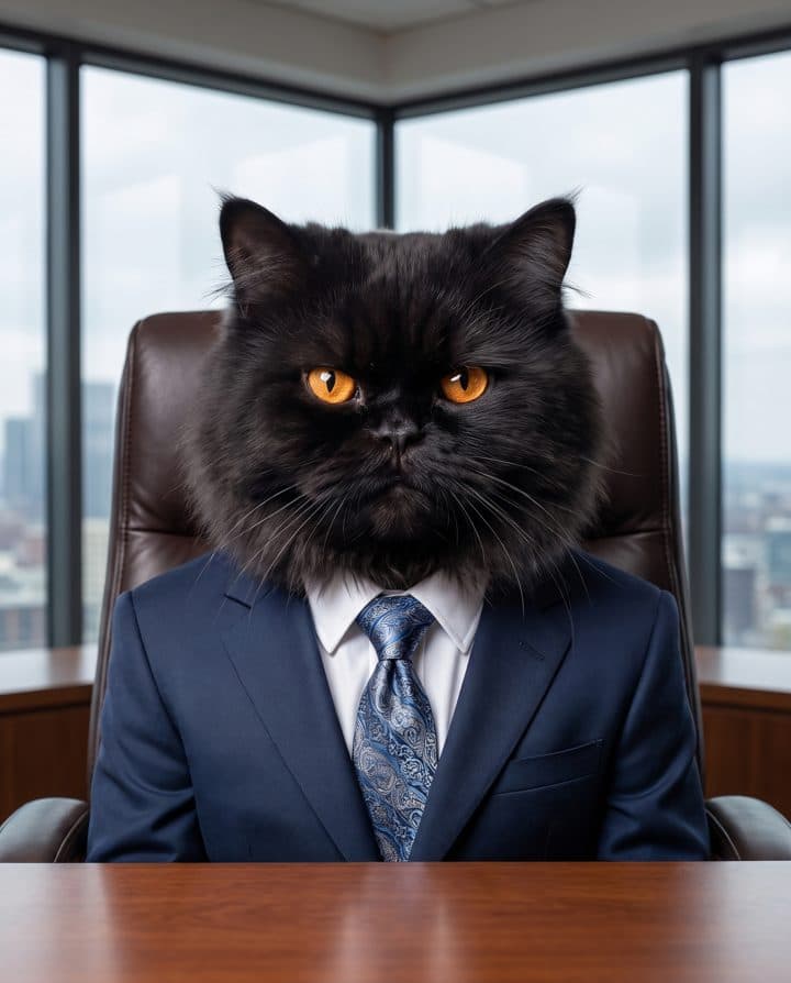 Persian Cat portrait in the Tiny CEO style