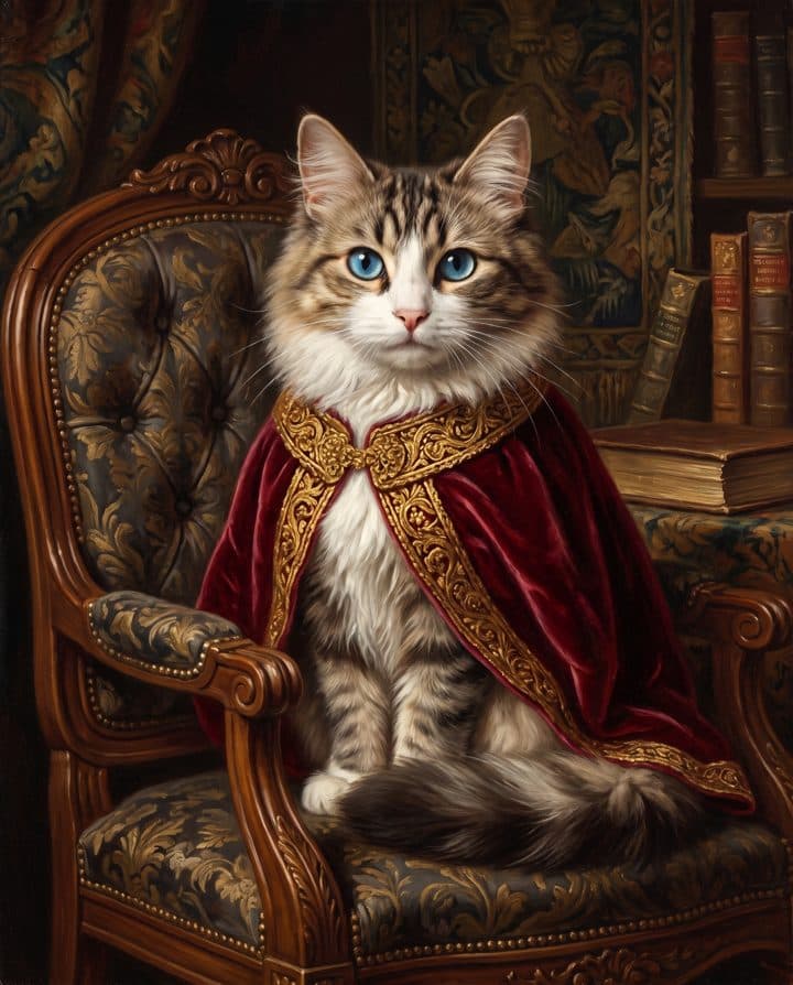 Tabby Cat portrait in the Old Money style