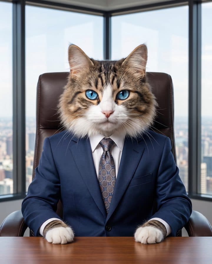 Tabby Cat portrait in the Tiny CEO style