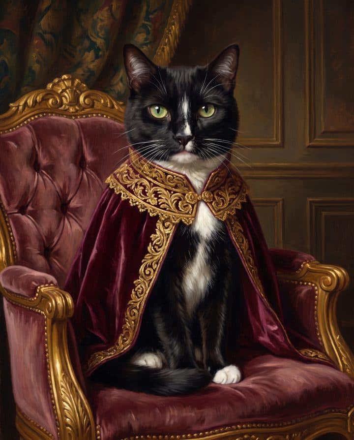 Tuxedo Cat portrait in the Old Money style