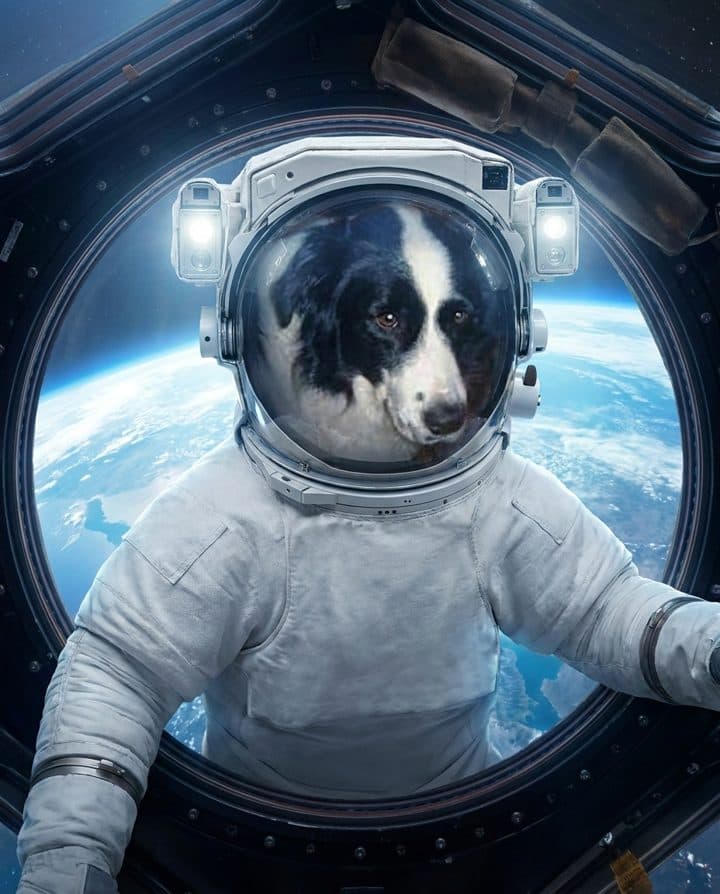 Border Collie portrait in the Space Cadet style