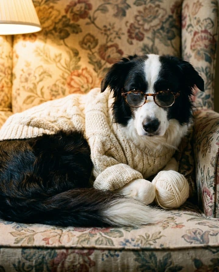 Border Collie portrait in the Cozy Grandma style