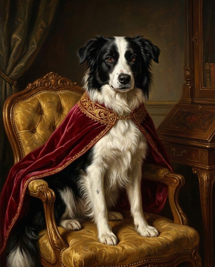 Border Collie portrait in the Old Money style
