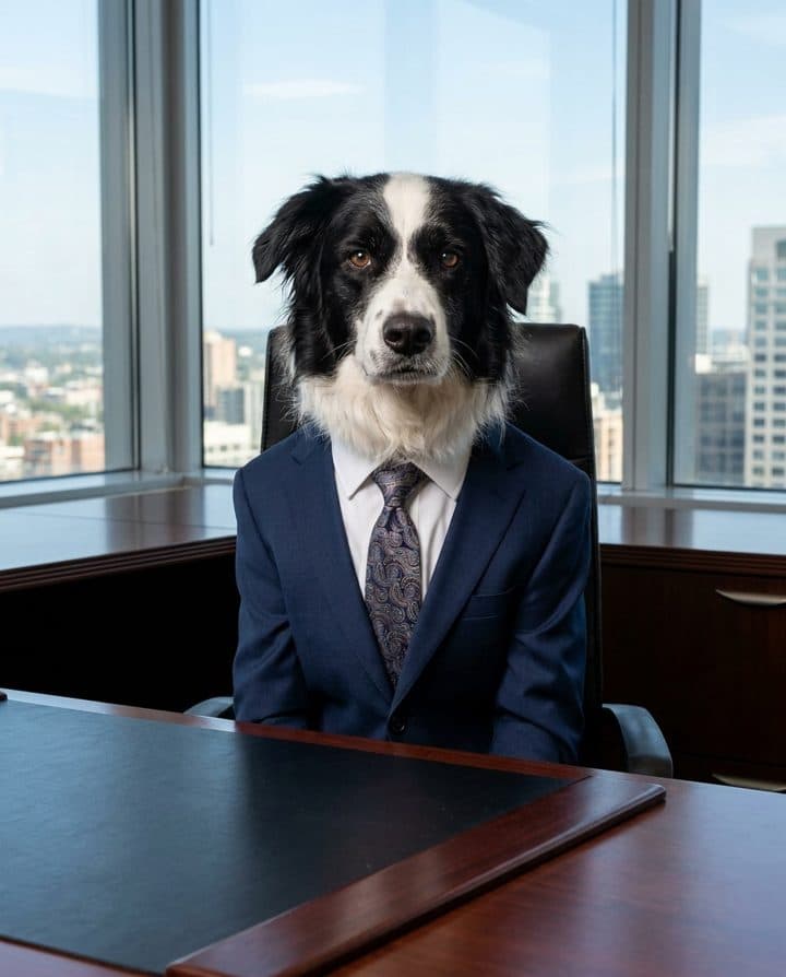 Border Collie portrait in the Tiny CEO style