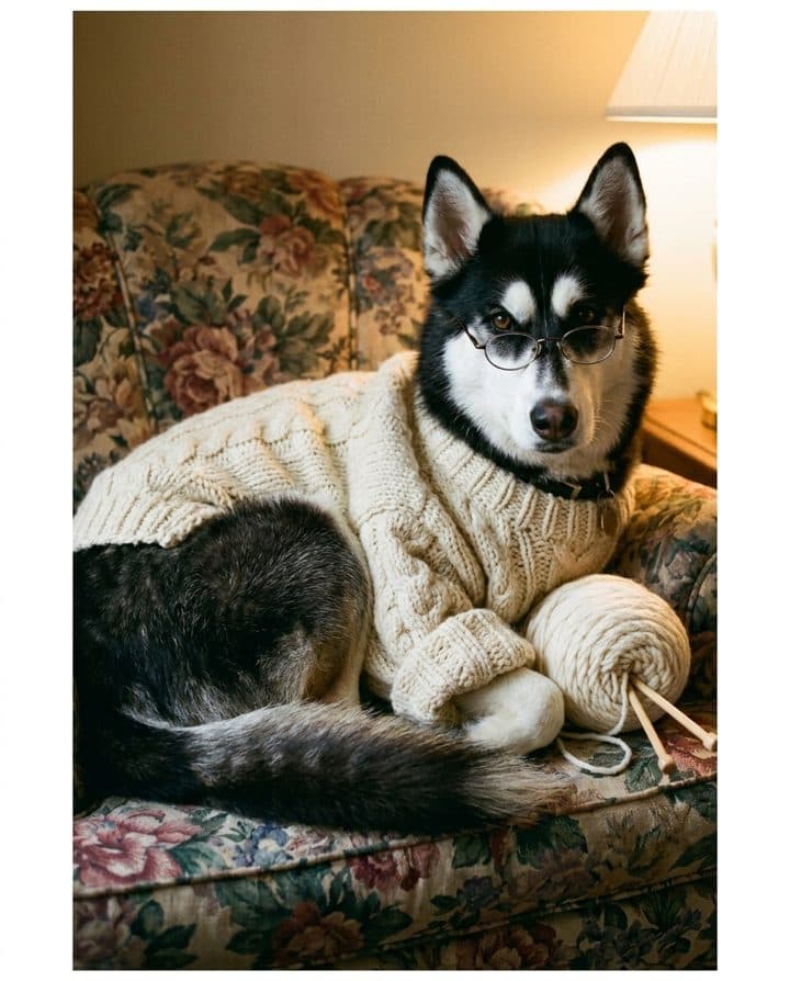 Husky portrait in the Cozy Grandma style