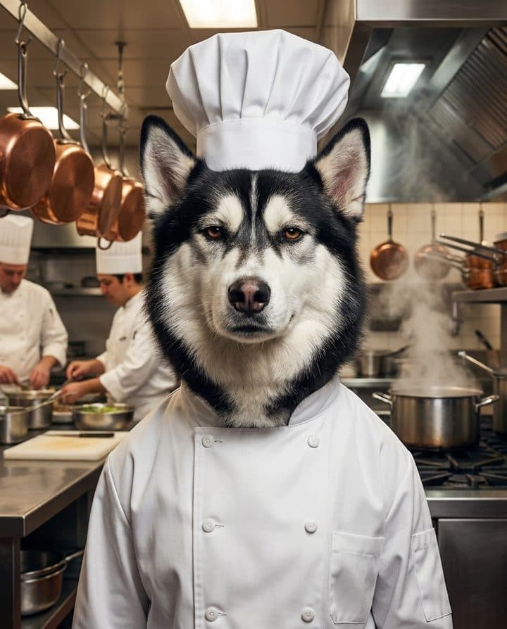 Husky portrait in the Grumpy Chef style
