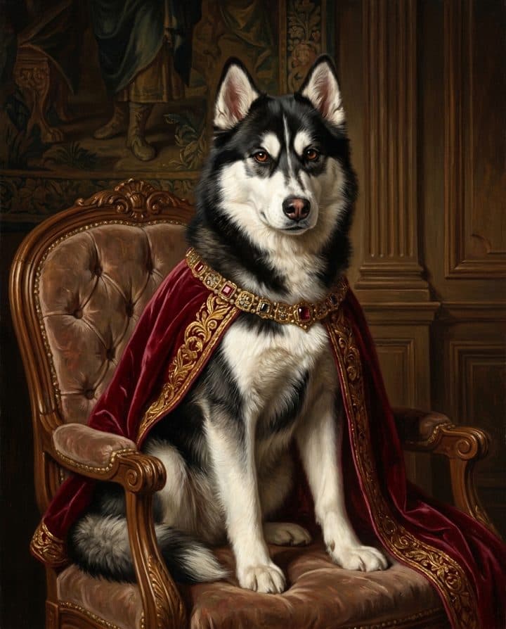 Husky portrait in the Old Money style