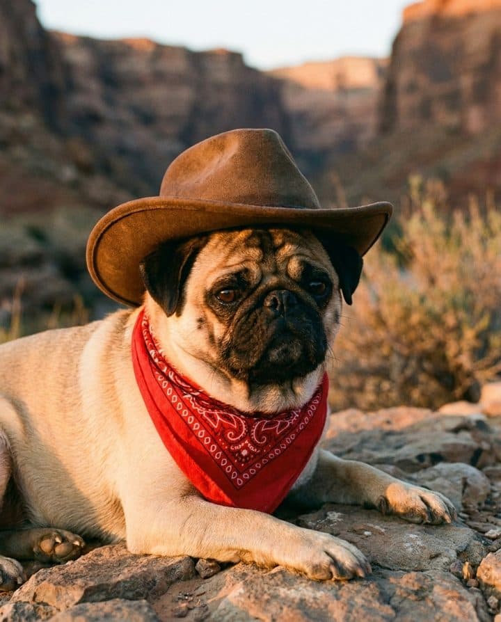 Pug portrait in the Rodeo Legend style
