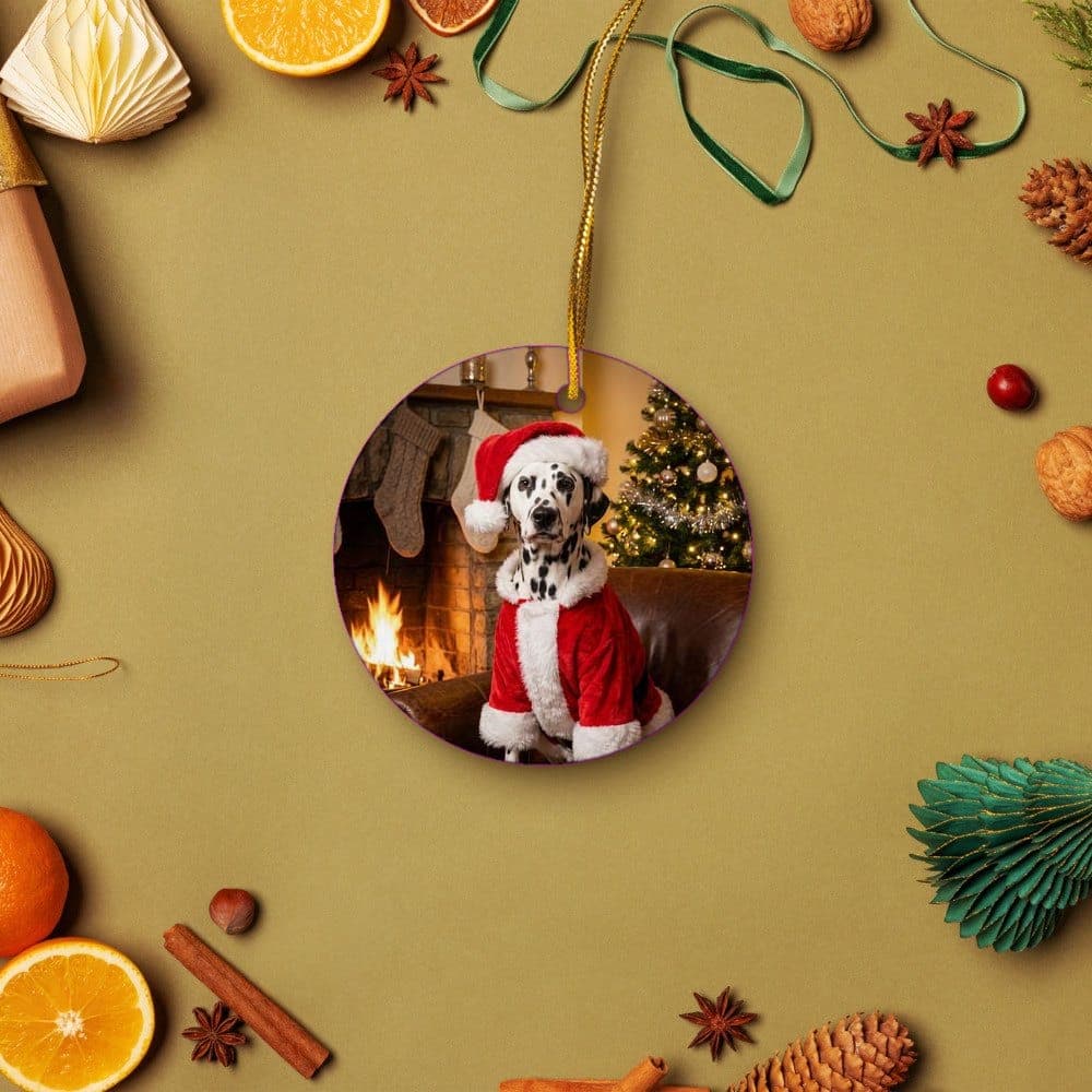 Custom dog portrait ornament in the Santa Paws style, a gift for a dog dad