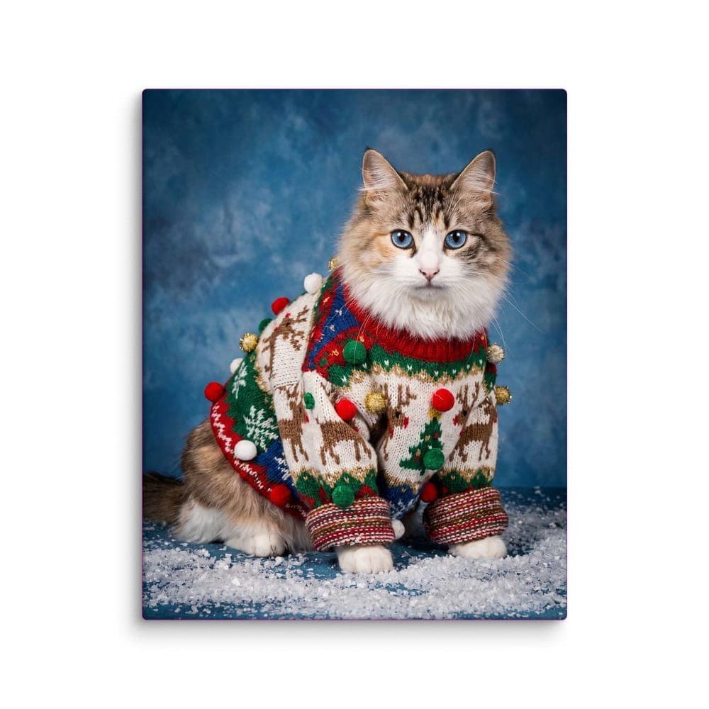 Tabby kitten as Ugly Sweater on a canvas