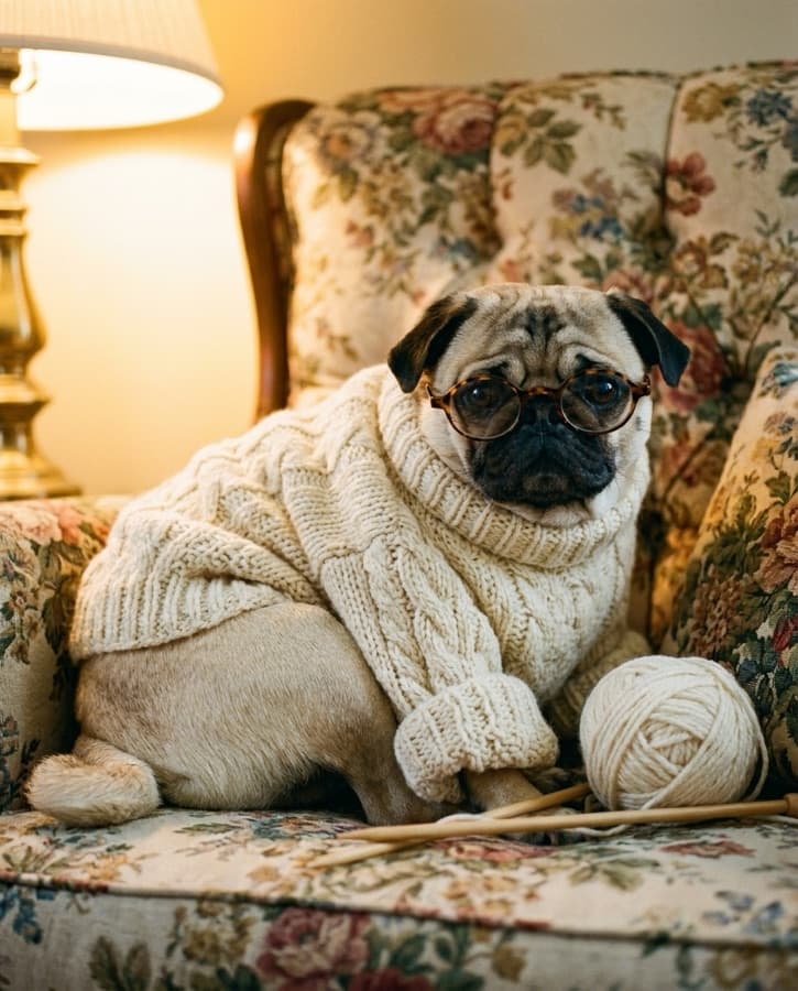 Pet portrait in the Cozy Grandma style