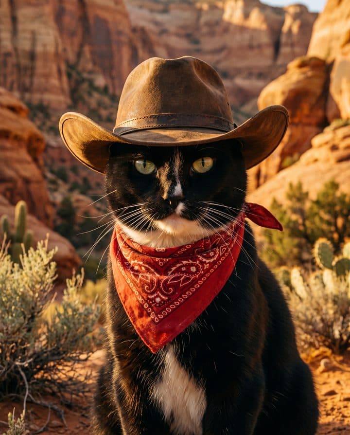 Tuxedo Cat portrait in the Rodeo Legend style