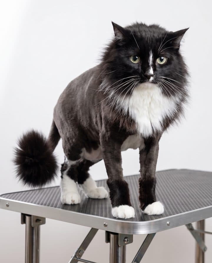 Tuxedo Cat portrait in the Summer Shave style