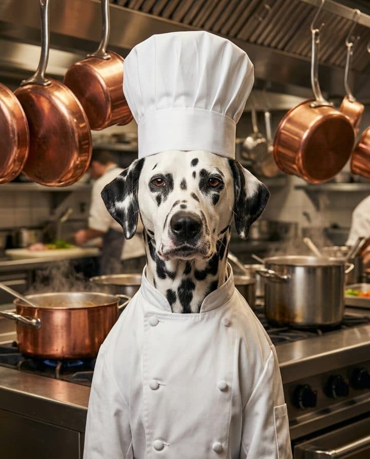 Dalmatian portrait in the Grumpy Chef style