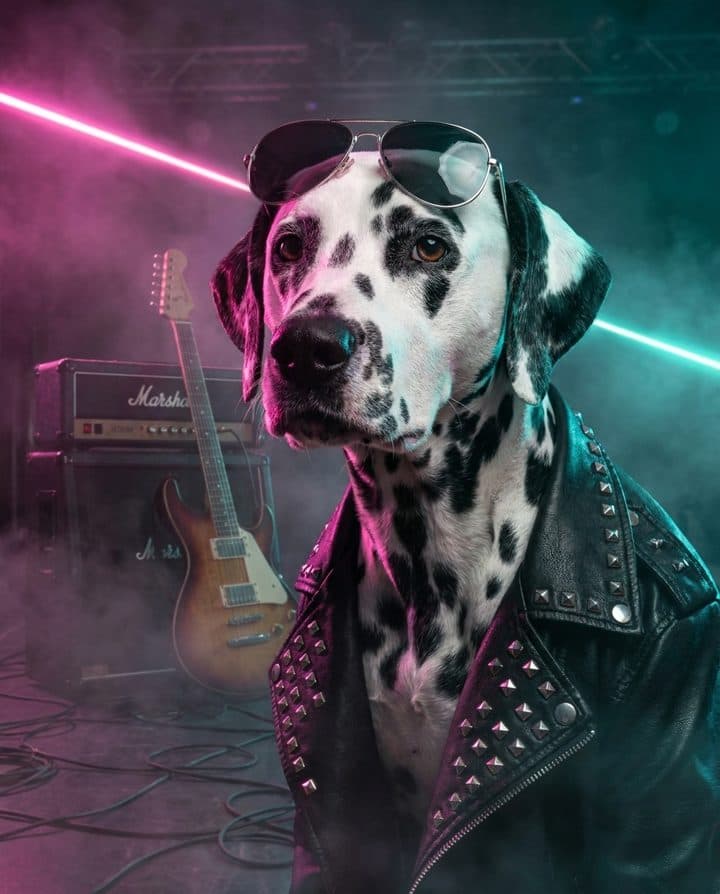 Dalmatian portrait in the 80s Rockstar style