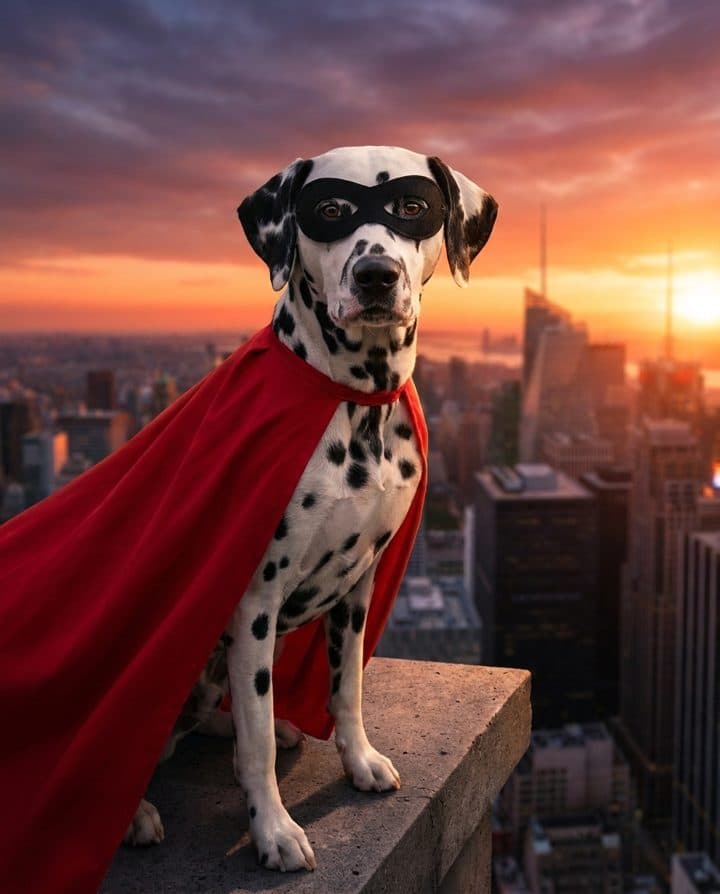 Dalmatian portrait in the Caped Hero style